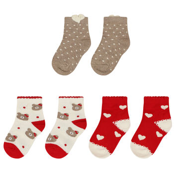 Baby Girls Red, Ivory& Beige Socks (3 Pack)